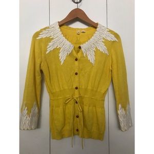 Yellow and White Pin Up Style 3/4 Sleeve Cardigan